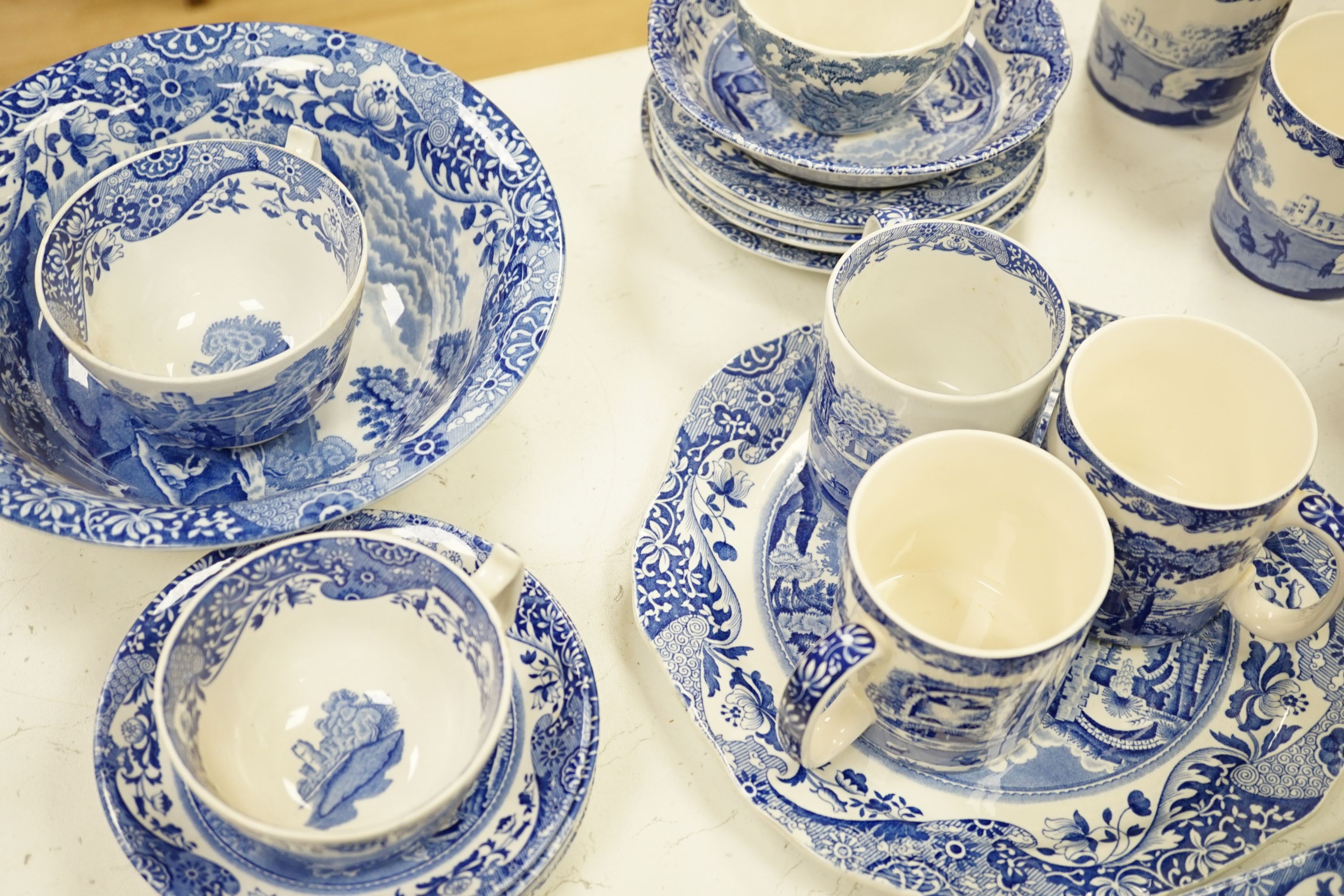 A quantity of Spode Italian blue and white breakfast wares